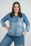 'Sky' Bluse – Premium-Denim, Lappe & Stræk