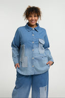 'Sky' Blouse – Premium Denim, Patch & Stretch